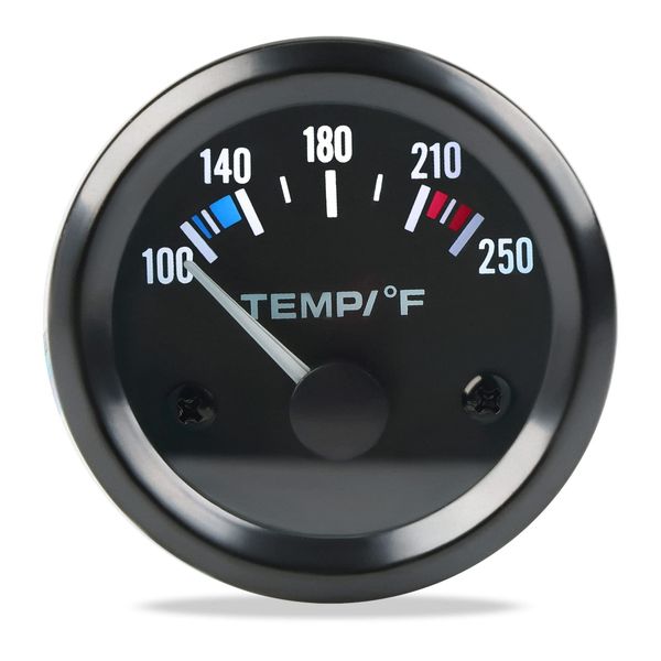 WATERWICH 2" 52mm Water Temperature Gauge 100-250℉ with LED Backlight Water Temp Thermometer Meter Kit DC12V for Ship Car Truck Vehicle Automotive Boat Marine