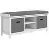 Storage Shoe Bench with Cushion, Fabric Drawers for Entryway, White