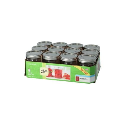 Ball Half Pint (8 oz.) Regular Mouth Glass Mason Jars w/ Cap - Set of 12 AEP