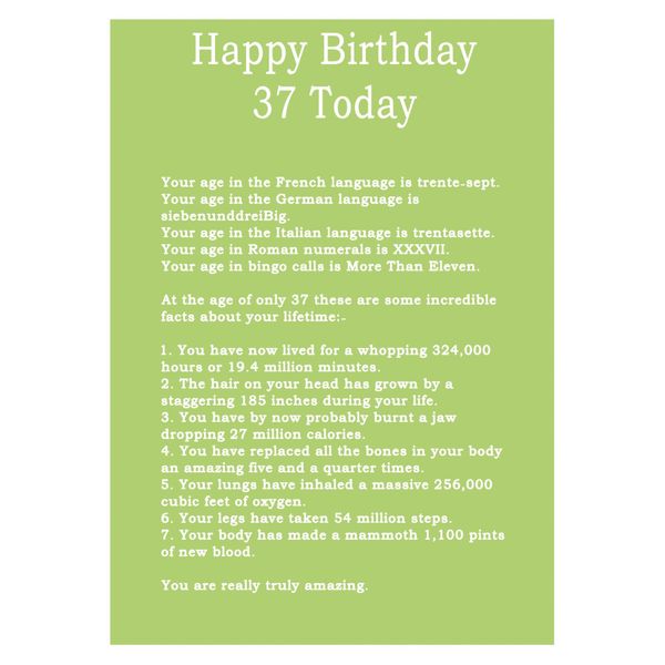 Age 37 Body Facts Birthday Card