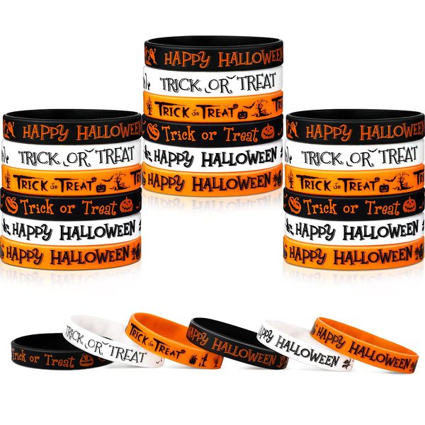 Sumind 48 Pcs Halloween Silicone Wristbands Halloween Rubber Bracelets Halloween Party Favors Bulk for Goodies Bag Filler Stuffer Trick or Treat Gifts Scary Party Supplies