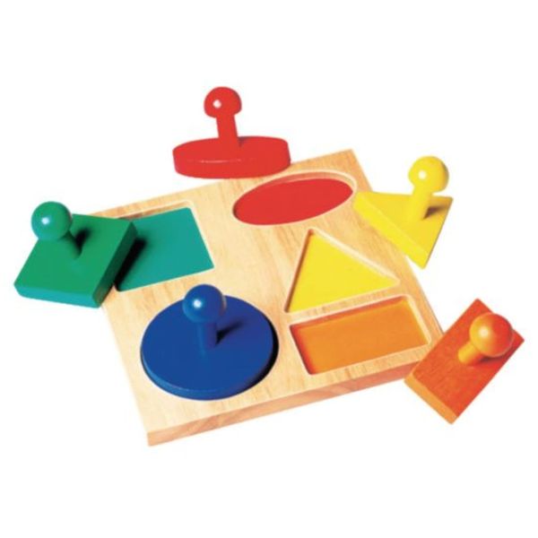 Guidecraft Geometric Colorful Puzzle Board - 5 Shapes: Kids Early Learning Educational and Development Toy