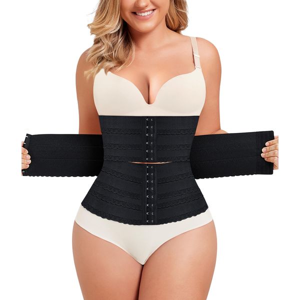 QACIVIQ Segmented Waist Trainer for Women Waist Cincher Shapewear for Women Tummy Control Workout Body Shaper Girdle Black