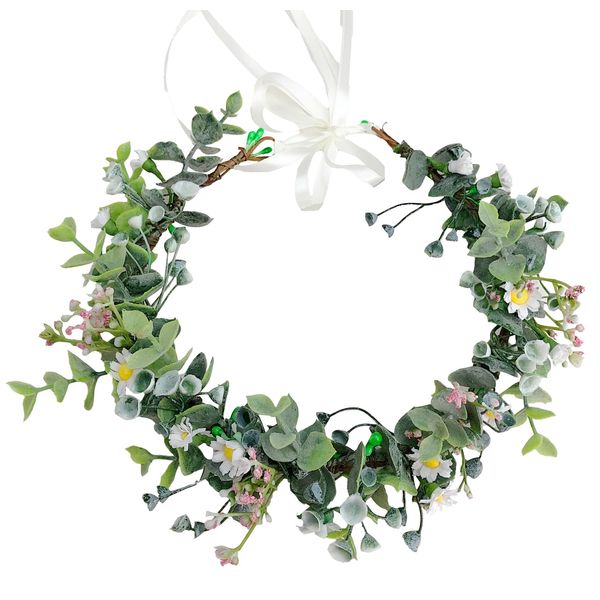 Vivivalue Floral Crown Girl Flower Headband Hair Wreath Floral Headpiece Halo Boho with Ribbon Wedding Party Festival Photos