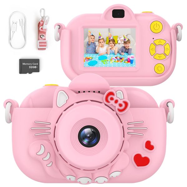 ENGUNS Kids Camera for Girls Age 3-12, 32MP HD Digital Camera for Kids, Dual Lens Toddler Camera, Video Camera for Toddlers, Girls Birthday Gifts Toys