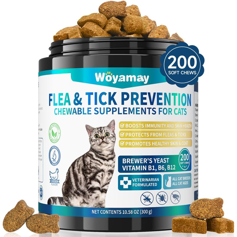 Image showcasing Woyamay Cat Flea Defense, 200 Treats Flea and Tick Prevention for Cats ...
