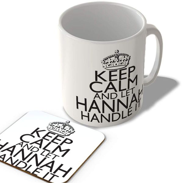 McMug - Keep Calm and Let Hannah Handle It - White Background - Mug and Coaster Set, Ceramic, 11fl.oz.
