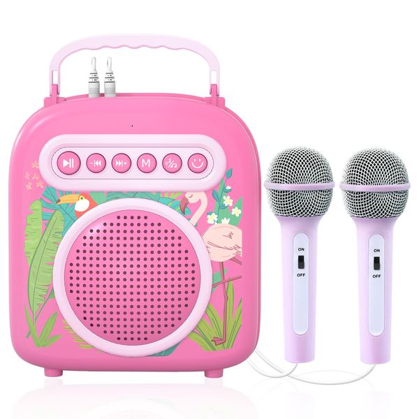 Dollox Kids Karaoke Machine with 2 Microphones, Portable Karaoke Speaker for Toddler, Mini Musical Toy Kid Singing Toys Christmas Birthday Gifts Family Home Party for 3 4 5 6 Year Old Girls Boys