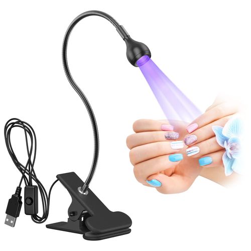 UV Nail Lamp, AISEELY Nail Dryer LED Glue Curing Lamp, 3W USB Glue Lamp Ultraviolet Violet Light with Clip, for Manicure, Mobile Phone, Circuit Board Repair (Black)