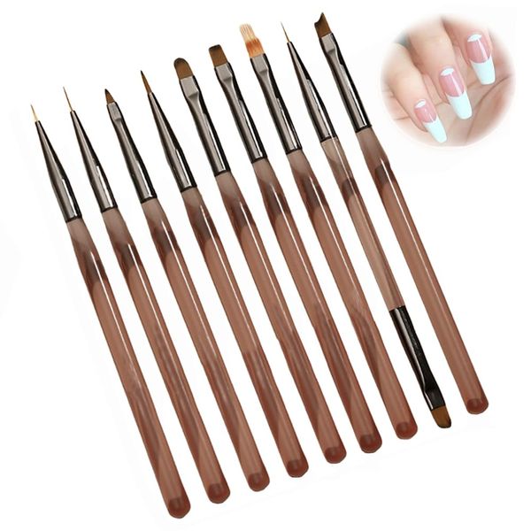 SSZYMAOYI Gel Nail Brush, Nail Brush Set, Gel Nail Kit, Set of 9, Gel Nail Painting Brush, Nail Brush Set, Extra Fine, Self Nail, Beginners Set, 3D Nails, Nail Supplies, UV