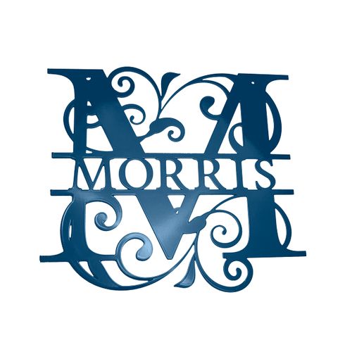 Montague Metal Products - Personalized Split Letter Monogram - 13 Color Choices - Customized Steel Monogram Sign - Last Name Sign - Indoor or Outdoor Decor (8 in, Sea Blue)