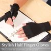 BUZZxSELECTION GB012 Men's Fingerless Gloves, Half Leather, Compression, PC PC Supporter (01 Black, M)