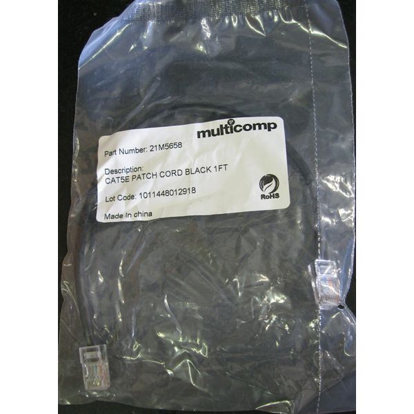 Multicomp 21M5658 CAT5E Patch Cord Black 1 ft