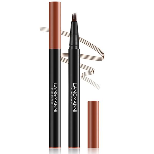 LANGMANNI Eyebrow Pen - Wild Micro-4Tip Prong Lasting Water Eyebrow Pencil, For Effortless & Natural Looking Brows That Last All Day (#3 Ash Brown)