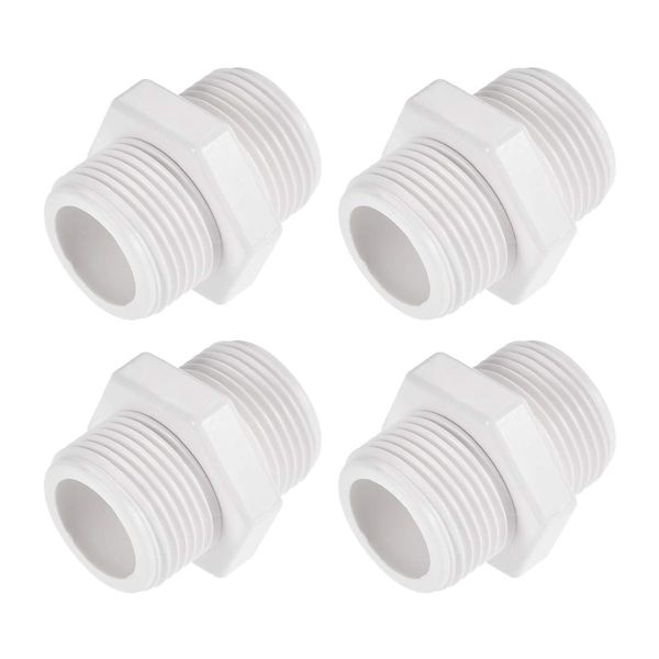 uxcell Pipe Fitting G3/4 Male Thread Hex Nipple Tube Adapter Hose Connector for Water Tank PVC White 4pcs