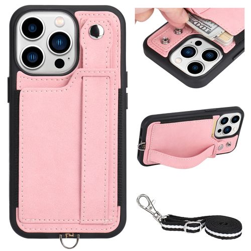 TOOVREN Wallet Case for iPhone 13 Pro Wallet Case with Card Holder Kickstand Detachable Strap, Phone Protective Back Cover for iPhone 13 Pro 6.1" Girl (Pink)