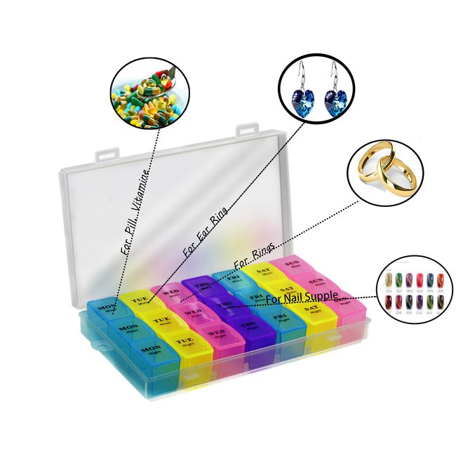 Weekly Pill Organizer Box Case Holder Sorter Caddy 7 Day Am Pm Daily 2 Times