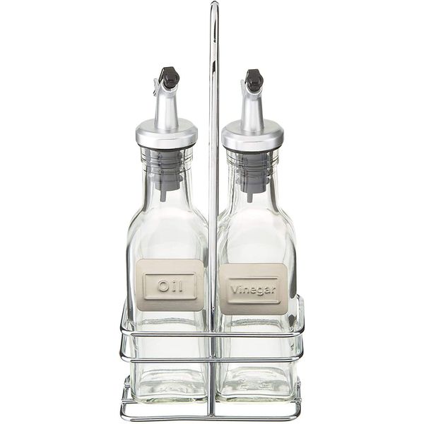 CUISINOX Cruet Oil and Vinegar Bottles Set with Dripless Spouts and Wire Caddy, English Labels - 6 oz. each