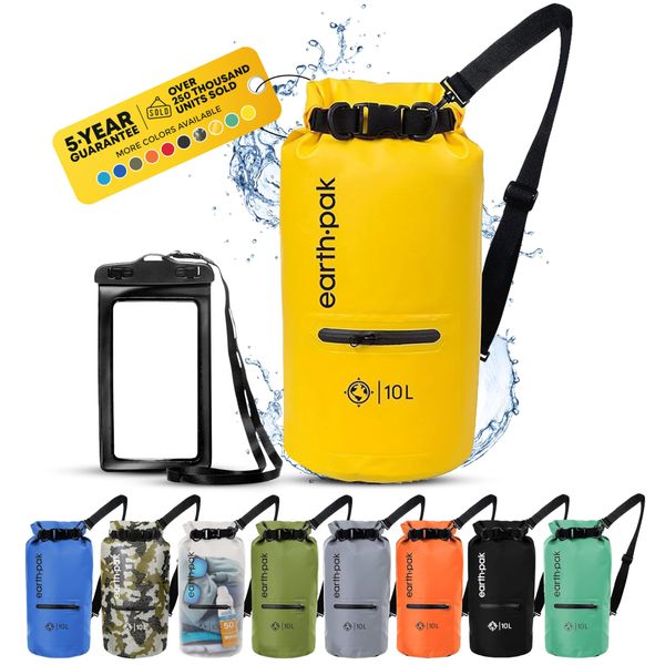 Earth Pak Waterproof Dry Bag with Zippered Pocket - Waterproof Dry Bag Backpack Keeps Gear Dry for Boating, Camping, Fishing, Beach Drybag, Kayak Accessories - Dry Bags Waterproof with Phone Case 10L