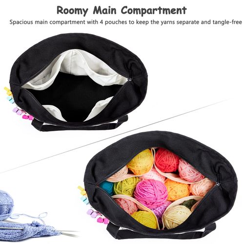 MYBAGZING Canvas Yarn Storage Organizer Bag – Crochet Bag with Pockets for Yarn, Hooks, Needles – Travel Knitting Tote for Crafters – Gift for Crocheters & Knitters (Medium/Large)