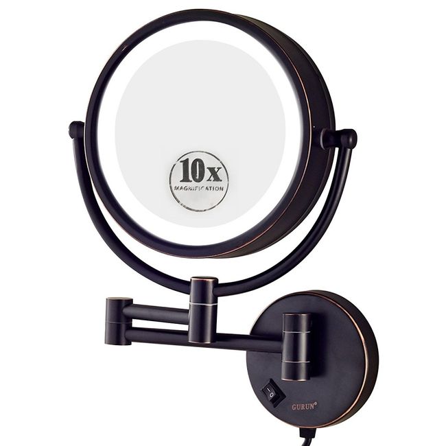 Gurun 8.5 Inch LED Lighted Wall Mount Makeup Mirror With 10x Bronze Finish