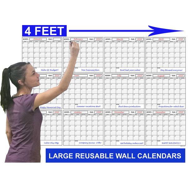 SwiftGlimpse 36x48 Large Jumbo Oversized Erasable Laminated Blank Annual Yearly Wall Calendar Poster, 12 Months, Reusable for Office, Academic, Home