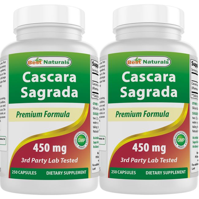 2 Pack Best Naturals Cascara Sagrada 450 mg 250 Capsules