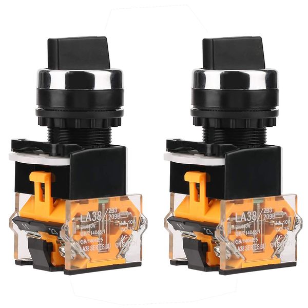 WANGCL 2PCS Rotary Switch, 22mm Round Select Knob Waterproof Rotary Selector Switch 2 Positions NC + NO Self-Locking