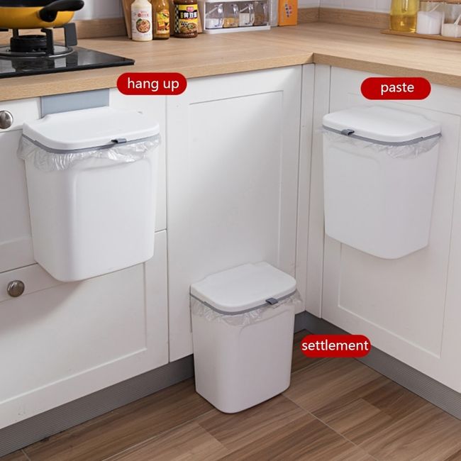 Hanging Kitchen Trash Can With Lid, Kitchen Cabinet Door Cupboard Trash Cans,  Under Sink Trash Cans, Trash Can For Bedroom Bathroom Office Rv 9l (whit