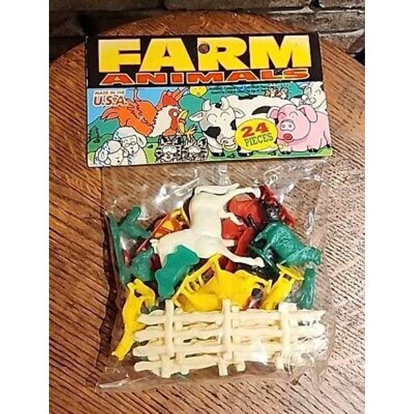 Vintage Farm Animals Made in the USA 24 Pcs Tim Mee Toy Plastic New Unopened