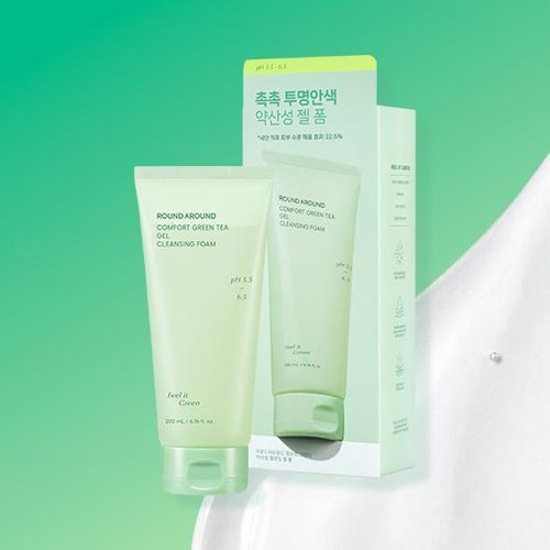 Round Around Comfort Green Tea Mildly Acidic Cleansing Gel Foam 200ml+200ml Plan