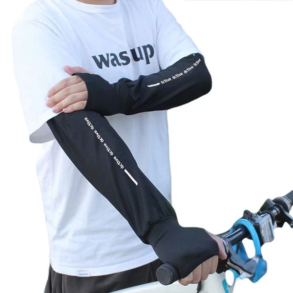 Eukkis Men's Arm Cover, Breathable Mesh/Cool Touch Rayon, UV Protection Arm Sleeve, Finger Holes, UPF 50+, 99% UV Protection, For Bicycles and Driving, Sun Protection, Summer Sunscreen Arm Cover, Fingerless, Mosquito Repellent, Solid Color, Cool touch ray