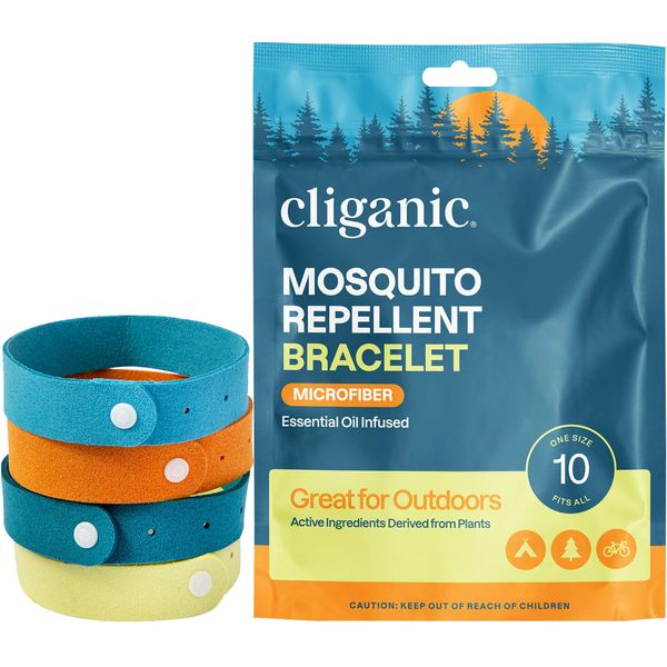 Cliganic Mosquito Repellent Microfiber Bracelets (10 Count) - for Adults and Kids, DEET Free Wristbands