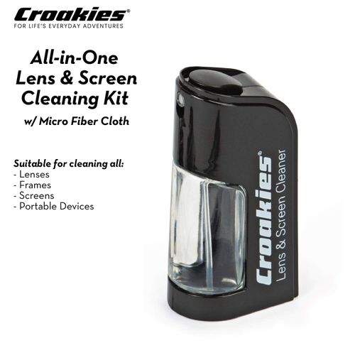 Croakies All-in-one Cleaning Kit | Lens Care Travel Kit with Pump and Microfiber Cloth | All Natural Cleaner for Eyewear and Lenses