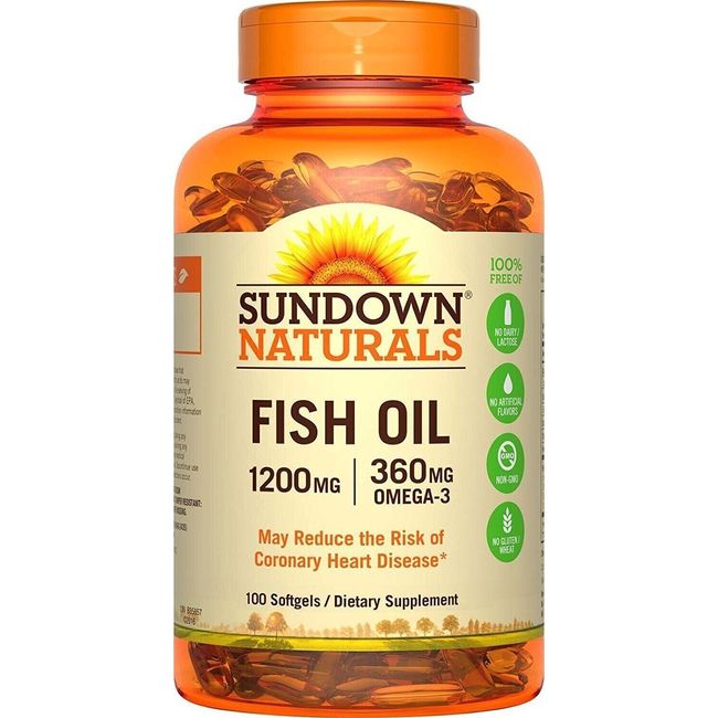 Sundown Naturals Fish Oil 1200mg Omega 3 360mg Softgel Dietary Supplement 100ct