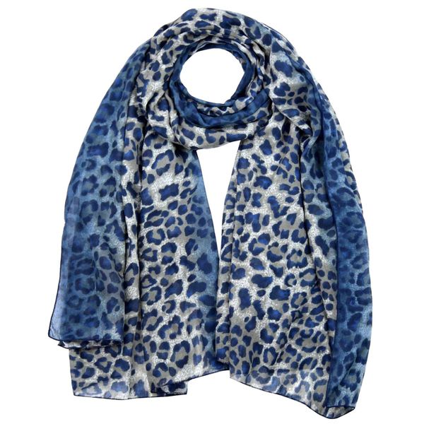 Basic Sense Luxurious Two Tone Leopard Print Reversible Long Scarf Wrap Shawl, Blue