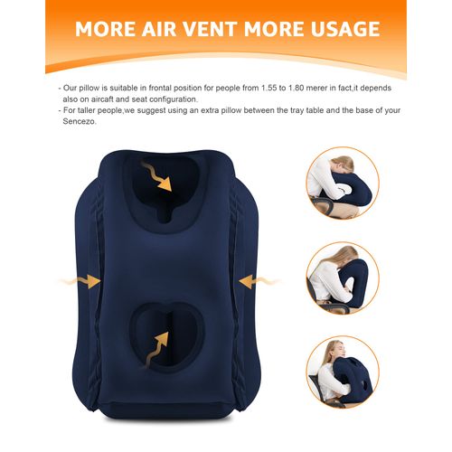 Sunany Travel Pillow, Inflatable Neck Pillow Used for Airplanes/Cars/Buses/Trains/Office Napping with Eye Mask/Earplugs (Blue)