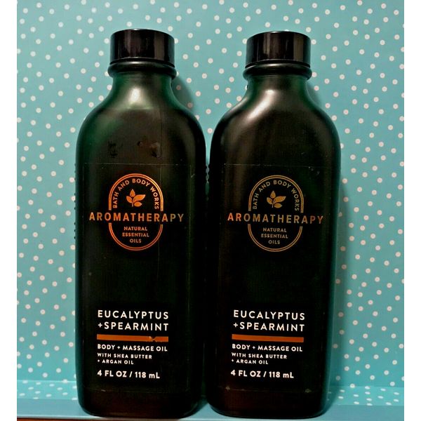 EUCALYPTUS SPEARMINT BODY & MASSAGE OIL BATH & BODY WORKS AROMATHERAPY 4 OZ  x 2