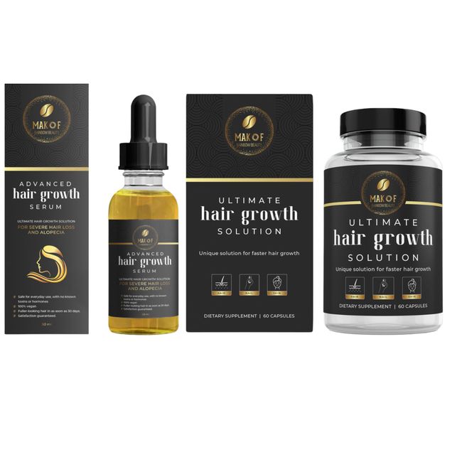 MAKOF HAIR GROWTH Treatment SERUM AND CAPSULES, For Severe Hair loss and Alopecia. For thicker and fuller hair, Keratin - Biotin - Colla