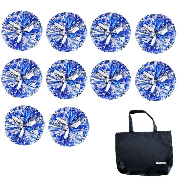 SWANBELLE Cheer Pom Pom Cheer, Dance, Sports Festival, Set of 10, Storage Bag Included (Blue + Silver)