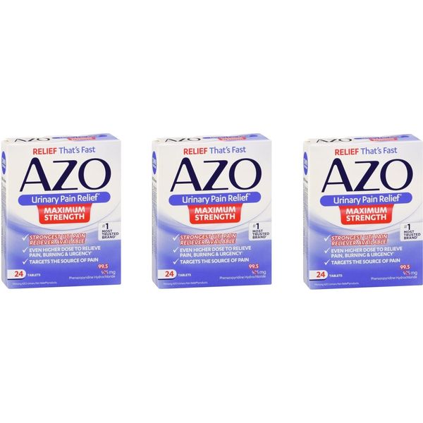 AZO Maximum Strength Urinary Pain Relief Tablets 24ct (3 Pack)