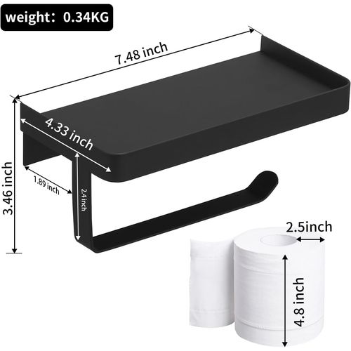 Greenspring Toilet Paper Holder with Phone Shelf, Paper Holder Wall Mount, Matte Black Toilet Paper Holder, Stainless Steel Toilet Storage, Bathroom Paper Towel Holder