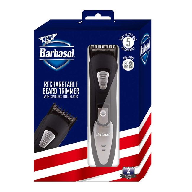 Barbasol Rechargeable Electric Beard Trimmer with Stainless Steel Blades and Adjustable Settings