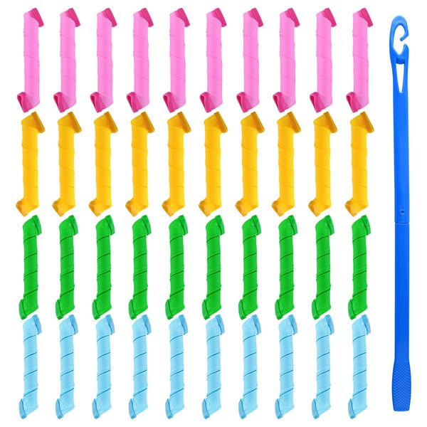 FEPITO 40 Pack Magic Hair Curlers Spiral Curls Styling Hair Rollers Kit Wave Styles No Heat Hair Curler and Styling Hooks for All Hair Lengths, 30cm/ 12inch