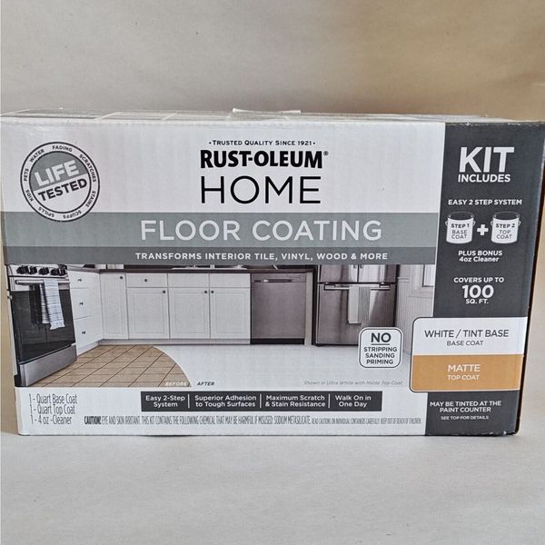 NEW Rust Oleum Home Floor Coating Kit White Tint Base Matte Top Coat 100SF