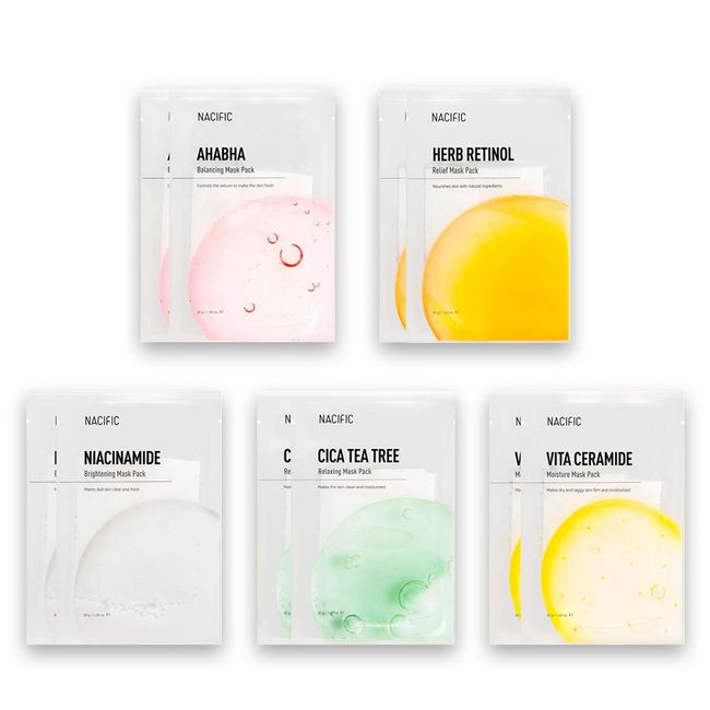 Nacific 10 Korean Face Mask Bundle Korean Skincare Facial Mask Sheet Set