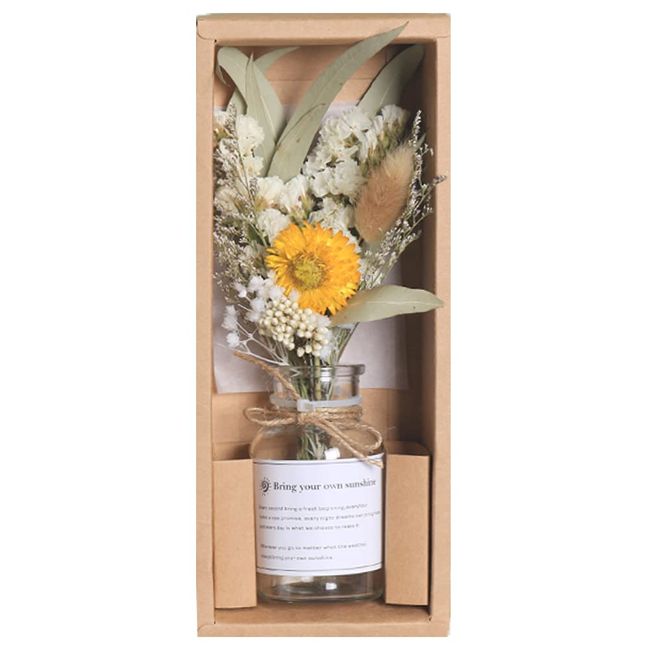 Dried Flower Bouquet Glass Bottle Bouquet Artificial Flowers Scandinavian Style Artificial Ornamental Plants Decorative Dry Vase Glass Gradient with Vase Modern Simple Home Decor (Sunflower+Wasure)