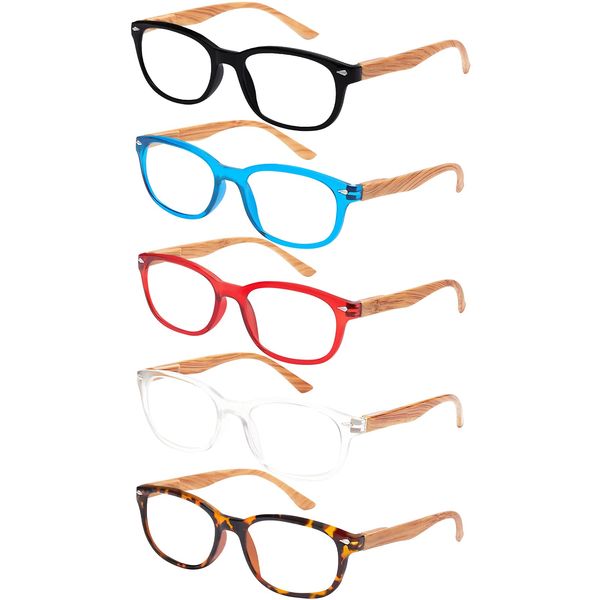 EFE Reading Glasses 5 Pack - Women's Men's Durable Reading Eyeglasses Phone Book Readers with Spring Hinge Wood Pattern(Mix Colour, 2.5)