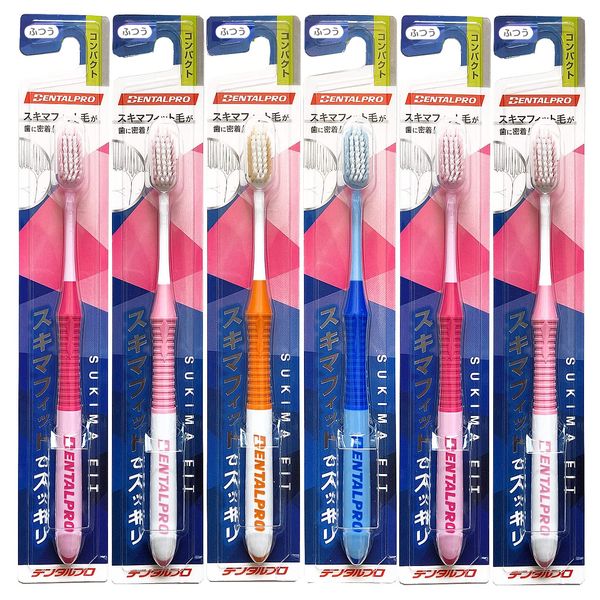 DENTALPRO Toothbrush, Compact, Regular (Assorted Colors) x 6 Packs