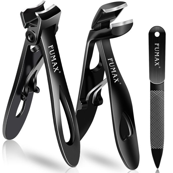 Nail Clippers for Men Thick Nails, Toenail Clippers with Wide Jaw for Thick Toenails, Angled Large Mess Free Toe Nail Clippers with Catcher, Heavy Duty Fingernail Clipper Cutter for Seniors